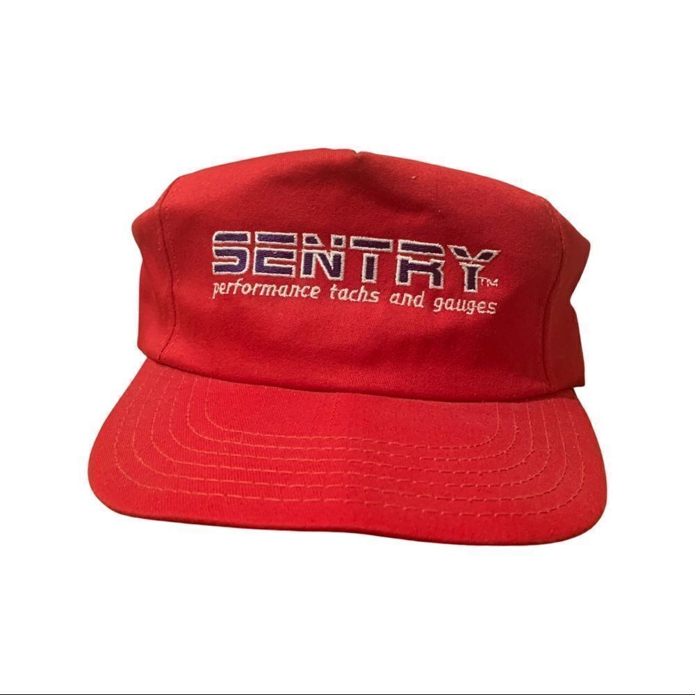SENTRY Red vintage embroidered adjustable Trucker SnapBack Hat. RACING GEAR!